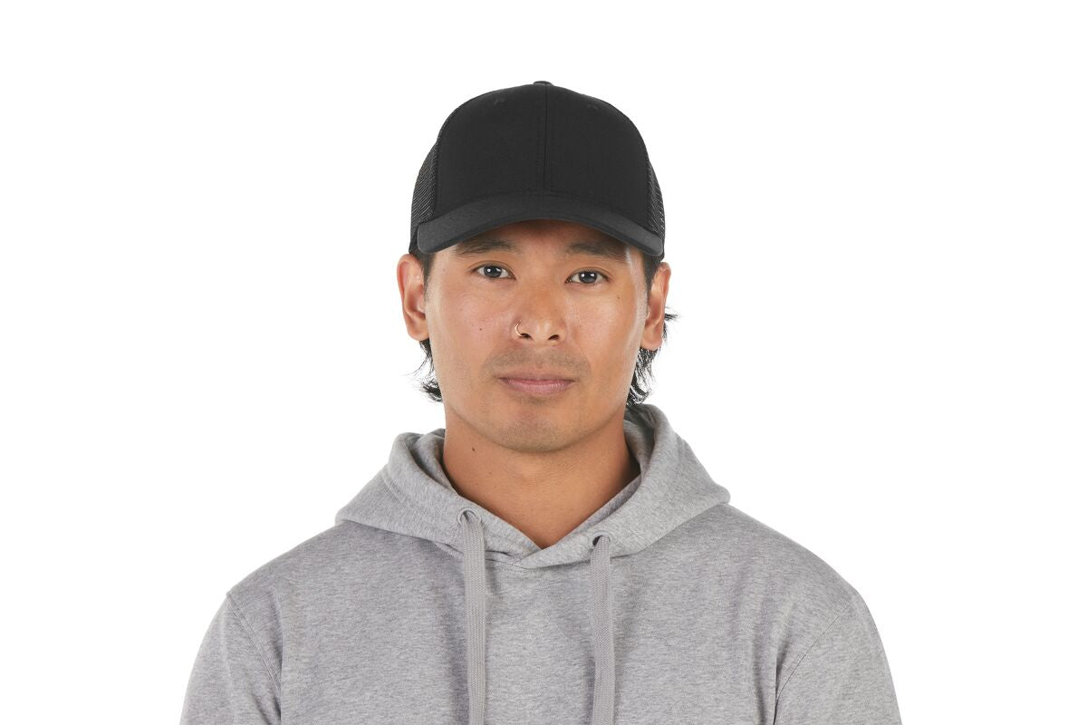 recycled-poly-low-profile-trucker-hat-k6 WebPDP-HAT002002_Recycled_Poly_Low_Profile_Trucker_Hat_Black_Studio_Harper_Studios_0723_Front__HAT002002OS.jpg